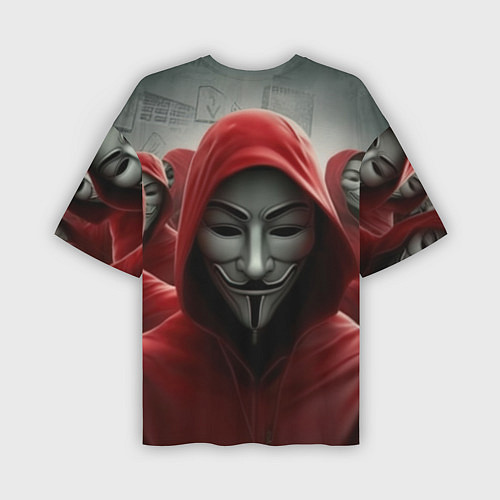Мужская футболка оверсайз Анонимусы в красных капюшонах / 3D-принт – фото 2