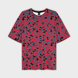 Мужская футболка оверсайз Черные и синие треугольники на красном