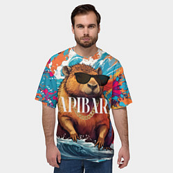 Футболка оверсайз мужская Капибара в очках на красочных волнах, цвет: 3D-принт — фото 2