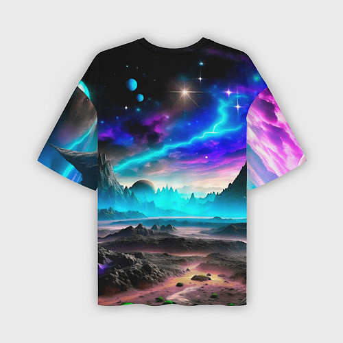 Мужская футболка оверсайз Фантастическая планета космос / 3D-принт – фото 2