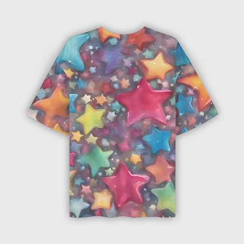 Мужская футболка оверсайз Разноцветные новогодние звёзды / 3D-принт – фото 2