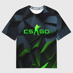 Мужская футболка оверсайз CSGO green texture logo