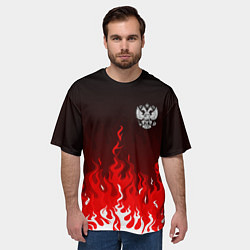 Футболка оверсайз мужская Герб РФ - красное пламя, цвет: 3D-принт — фото 2