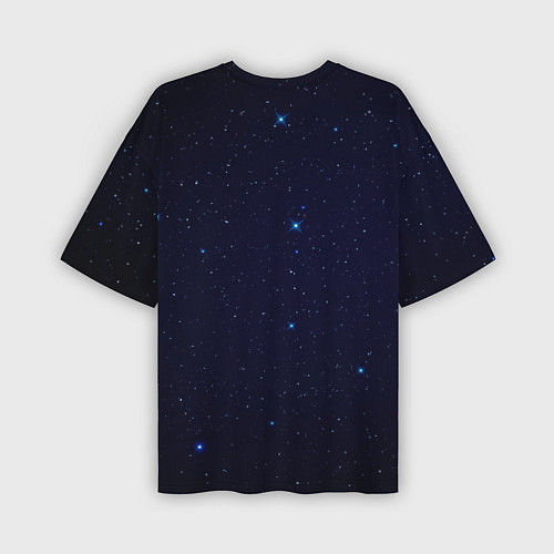 Мужская футболка оверсайз Тёмный космос и синие звёзды / 3D-принт – фото 2