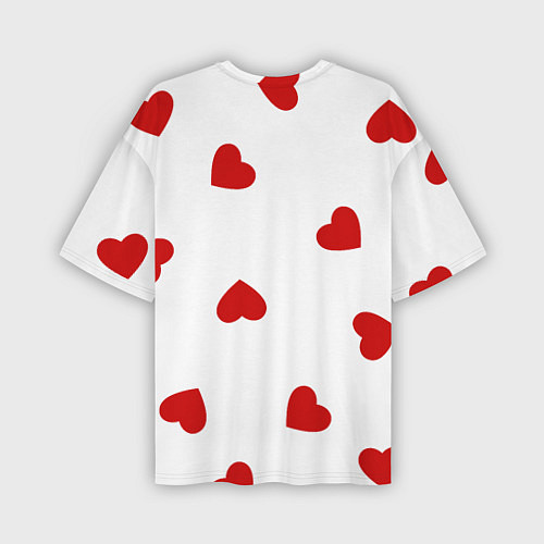 Мужская футболка оверсайз Красные сердечки на белом / 3D-принт – фото 2