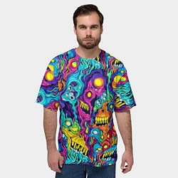 Футболка оверсайз мужская Кислотные психоделические черепа, цвет: 3D-принт — фото 2