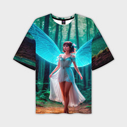 Мужская футболка оверсайз Девушка фея в дремучем лесу