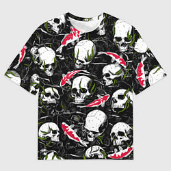 Мужская футболка оверсайз Черепа и японские карпы кои