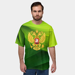 Футболка оверсайз мужская Золотистый герб России на зеленом фоне, цвет: 3D-принт — фото 2