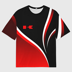 Футболка оверсайз мужская Кавасаки - красные волны, цвет: 3D-принт