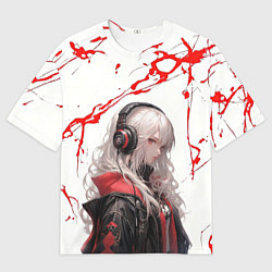 Мужская футболка оверсайз Девчонка в накладных наушниках