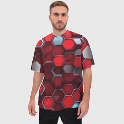 Футболка оверсайз мужская Cyber hexagon red, цвет: 3D-принт — фото 2