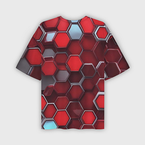 Мужская футболка оверсайз Cyber hexagon red / 3D-принт – фото 2