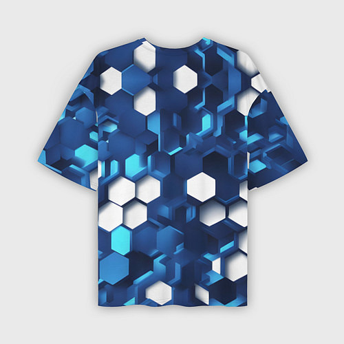 Мужская футболка оверсайз Cyber hexagon Blue / 3D-принт – фото 2