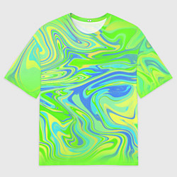 Мужская футболка оверсайз Неоновая абстракция волны