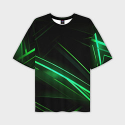 Футболка оверсайз мужская Green lines black backgrouns, цвет: 3D-принт