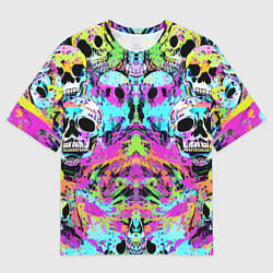 Мужская футболка оверсайз Зеркальный паттерн из черепов - поп-арт