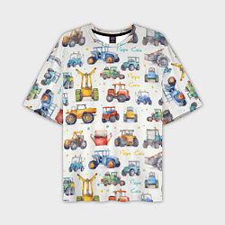Мужская футболка оверсайз Акварельные тракторы - детский паттерн
