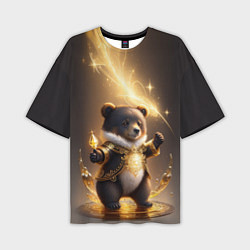 Мужская футболка оверсайз Бурый медвежонок с фонариком