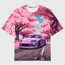 Футболка оверсайз мужская Тойота супра и сакура, цвет: 3D-принт