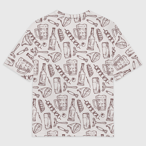 Мужская футболка оверсайз Паттерн с стеклянной кружкой и шашлыком в стиле кр / 3D-принт – фото 2
