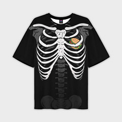 Мужская футболка оверсайз Скелет: ребра и бургер
