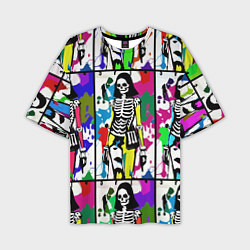 Мужская футболка оверсайз Разноцветные скелеты девушки - поп-арт - мода