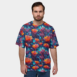 Футболка оверсайз мужская Футуристические цветы узор, цвет: 3D-принт — фото 2