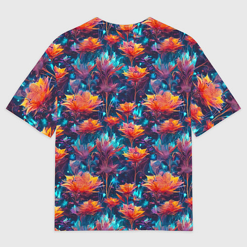 Мужская футболка оверсайз Футуристические цветы узор / 3D-принт – фото 2