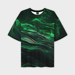 Футболка оверсайз мужская Зеленые абстрактные волны, цвет: 3D-принт