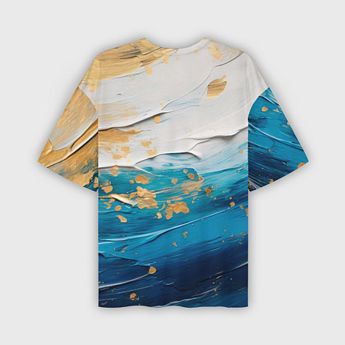 Мужская футболка оверсайз Белый, синий, золотой импасто абстракция / 3D-принт – фото 2