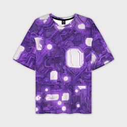 Мужская футболка оверсайз Фиолетовые кибернетические схемы неон