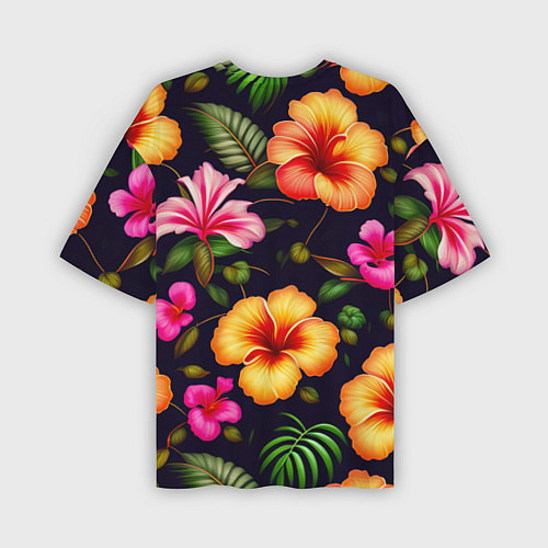 Мужская футболка оверсайз Гавайские цветы узор / 3D-принт – фото 2