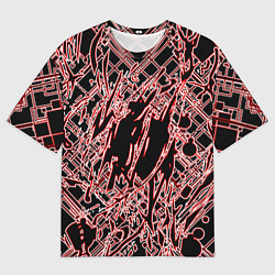 Мужская футболка оверсайз Кибернетическая клякса красная