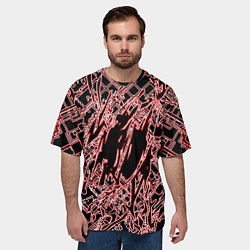 Футболка оверсайз мужская Кибернетическая клякса красная, цвет: 3D-принт — фото 2