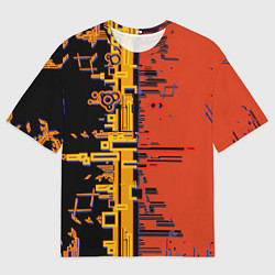 Мужская футболка оверсайз Кибер-глитч красный