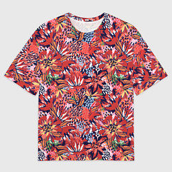 Мужская футболка оверсайз Осенние цветы с пятнами