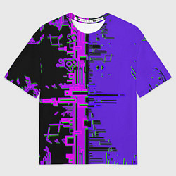 Футболка оверсайз мужская Кибер-глитч фиолетовый, цвет: 3D-принт