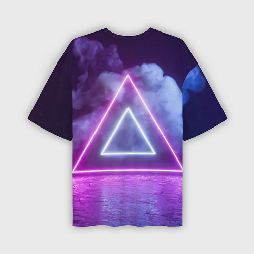 Мужская футболка оверсайз Неоновый треугольник в неоновом дыму / 3D-принт – фото 2