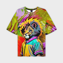 Футболка оверсайз мужская Funny lion cub - pop art, цвет: 3D-принт