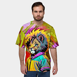 Футболка оверсайз мужская Funny lion cub - pop art, цвет: 3D-принт — фото 2