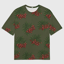 Мужская футболка оверсайз Рябина на зеленом - паттерн