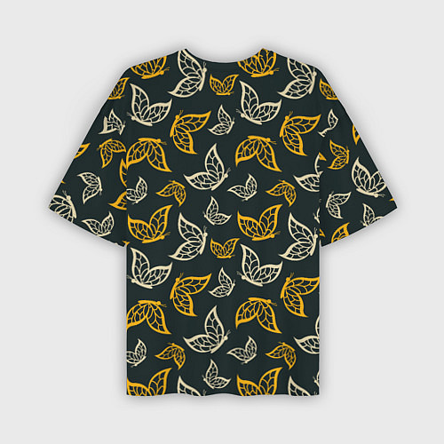 Мужская футболка оверсайз Бежевые и желтые бабочки на темном фоне / 3D-принт – фото 2