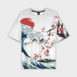 Мужская футболка оверсайз Хокусай большая волна в Канагаве - пародия укиё