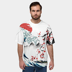 Футболка оверсайз мужская Хокусай большая волна в Канагаве - пародия укиё, цвет: 3D-принт — фото 2