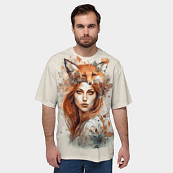 Футболка оверсайз мужская Осенний портрет девушка-лиса, цвет: 3D-принт — фото 2