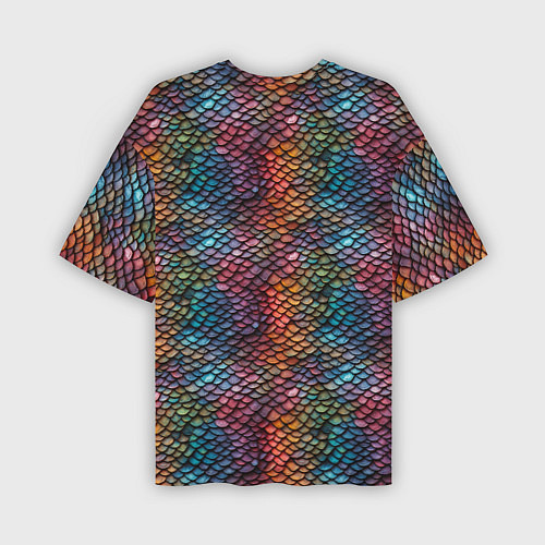 Мужская футболка оверсайз Разноцветная чешуя дракона / 3D-принт – фото 2
