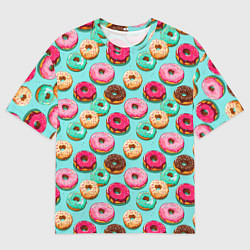 Мужская футболка оверсайз Разноцветные пончики паттерн