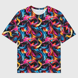 Футболка оверсайз мужская Неоновые ленты узор, цвет: 3D-принт