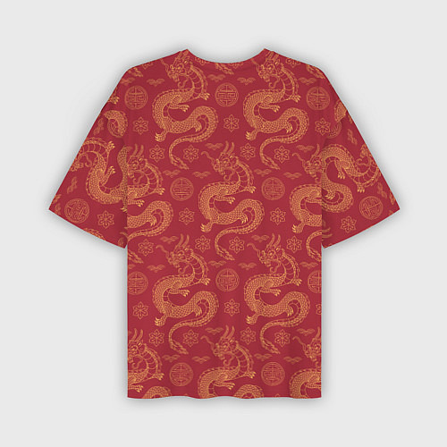 Мужская футболка оверсайз Dragon red pattern / 3D-принт – фото 2